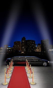 Limousine at night on the red carpet