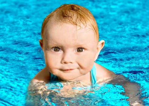 Baby swims