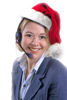 Call center agent with santa hat