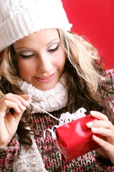 Woman at Christmas with gift