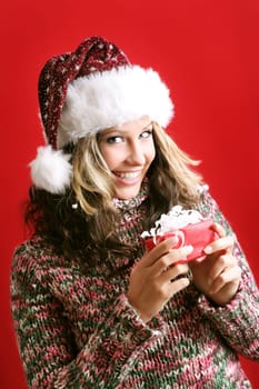 Woman at Christmas with gift