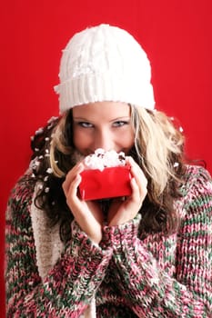 Woman at Christmas with gift