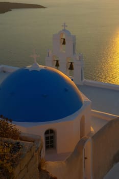 Church in Santorini at sunset