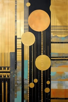 gold and black colored mid century art. Neural network generated in May 2023. Not based on any actual scene or pattern.