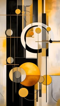 white, gold and black colored mid century art. Neural network generated in May 2023. Not based on any actual scene or pattern.