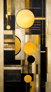 white, gold and black colored mid century art. Neural network generated in May 2023. Not based on any actual scene or pattern.