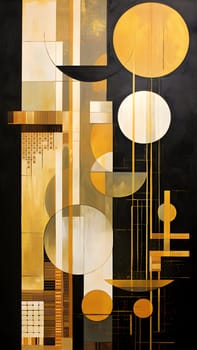 white, gold and black colored mid century art. Neural network generated in May 2023. Not based on any actual scene or pattern.