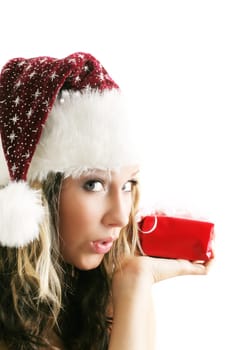 Woman at Christmas with gift