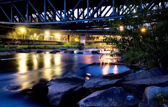blue hour under the railway bridge