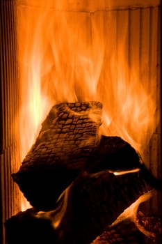 Flames in the wood-burning stove