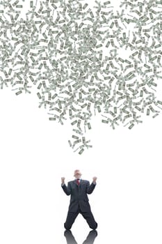 Businessman in the rain of money