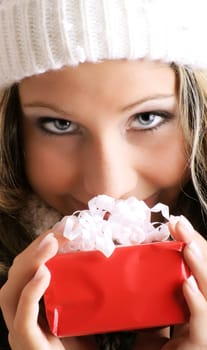 Woman at Christmas with gift