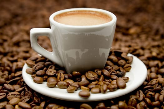 Espresso on coffee beans