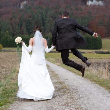 Jump of joy in the square