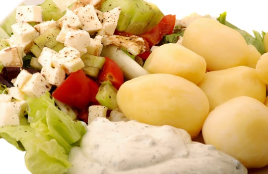 Potatoes with herb quark and salad