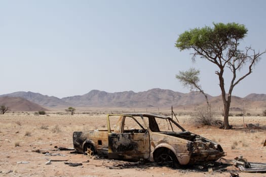 Car wreck in the desert