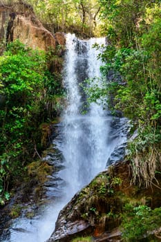 Rainorest with rocks and waterfall in the state of Minas Gerais, Brazil