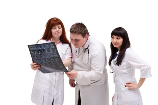 Curious interns looking at x-ray diffraction picture