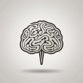 Human brain front view icon isolated on white background.