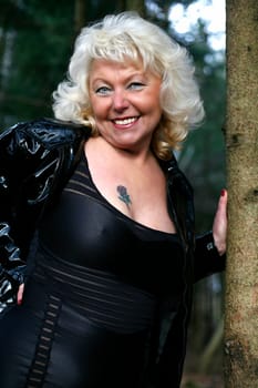 white-haired woman late 50's