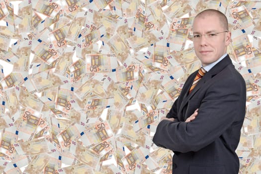 Businessman in the rain of money