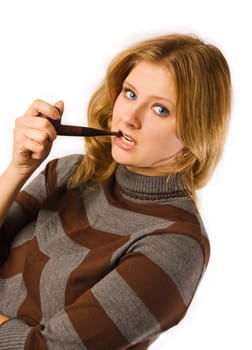 Blonde with pipe