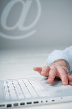 Laptop with man hand