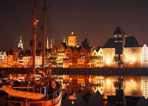 Gdansk's skyline at night