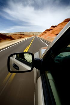 road travel with motion blur