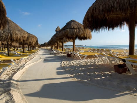 Empty sunbeds on Cancun beach