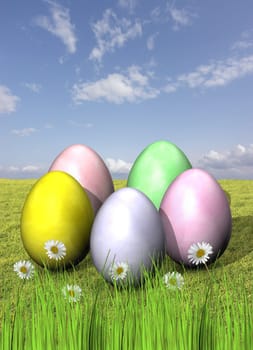 Colorful Easter eggs in the grass