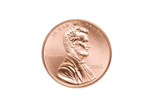 one cent penny isolated on white