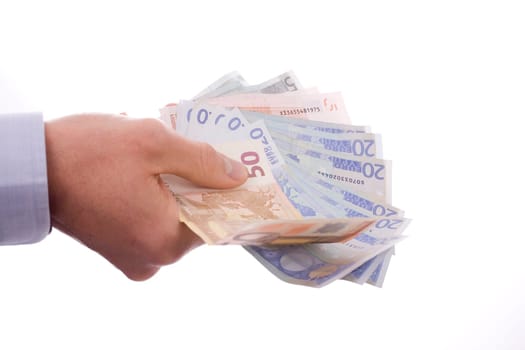 Hand with euro banknotes