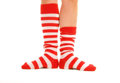 Striped red and white socks