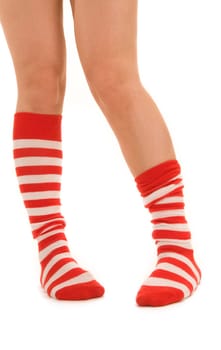 Striped red and white socks