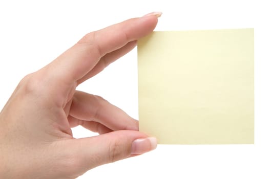 Blank sticky note in hand