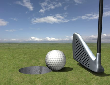 Golf ball in front of hole