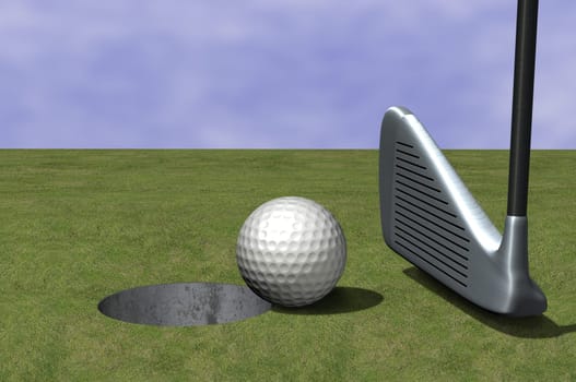 Golf ball in front of hole