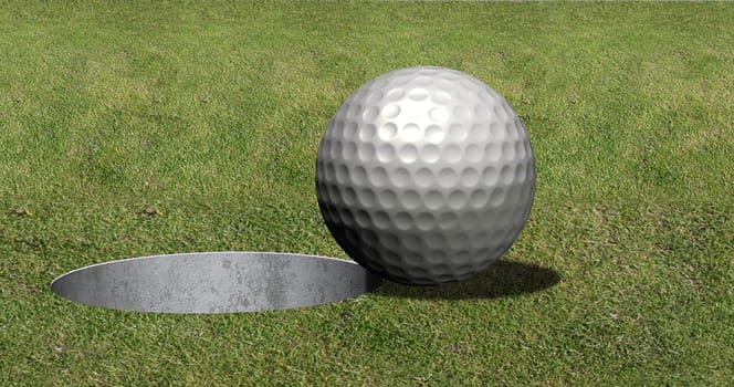Golf ball in front of hole
