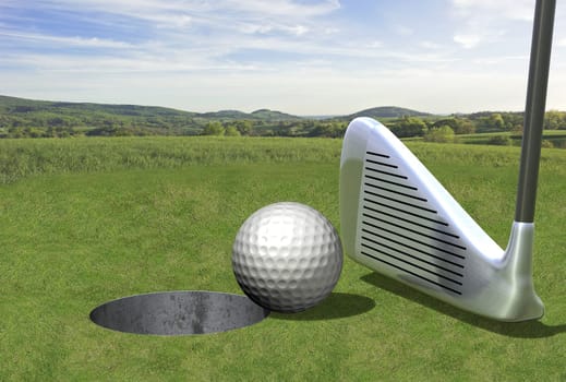 Golf ball in front of hole