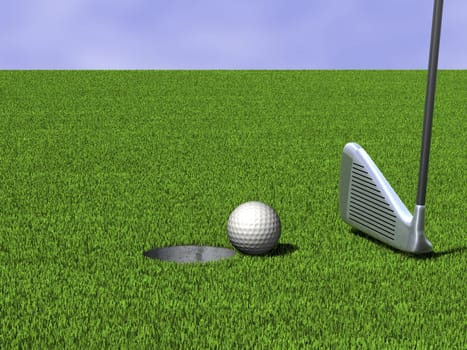 Golf ball in front of hole