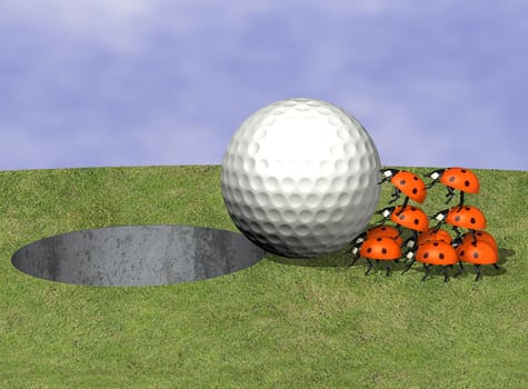 Golf ball with ladybugs