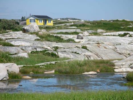 Yellow hut on a dune in Nova Scotia