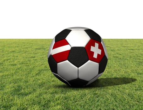 Football with national flags of Switzerland,Austria