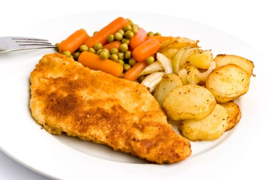 Breaded schnitzel with fried potatoes