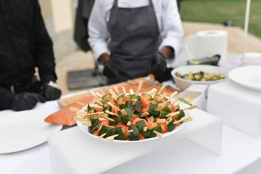 The smoked salmon skewers with zucchini Wedding catering