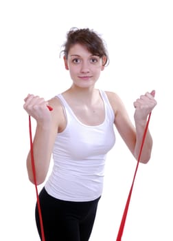 Young woman with gym ribbon