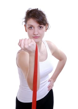 Young woman with gym ribbon