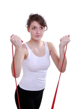 Young woman with gym ribbon