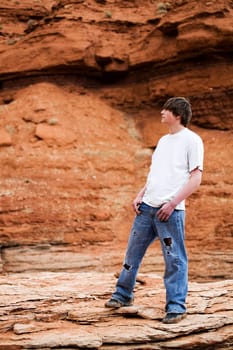 teenager male in mountains